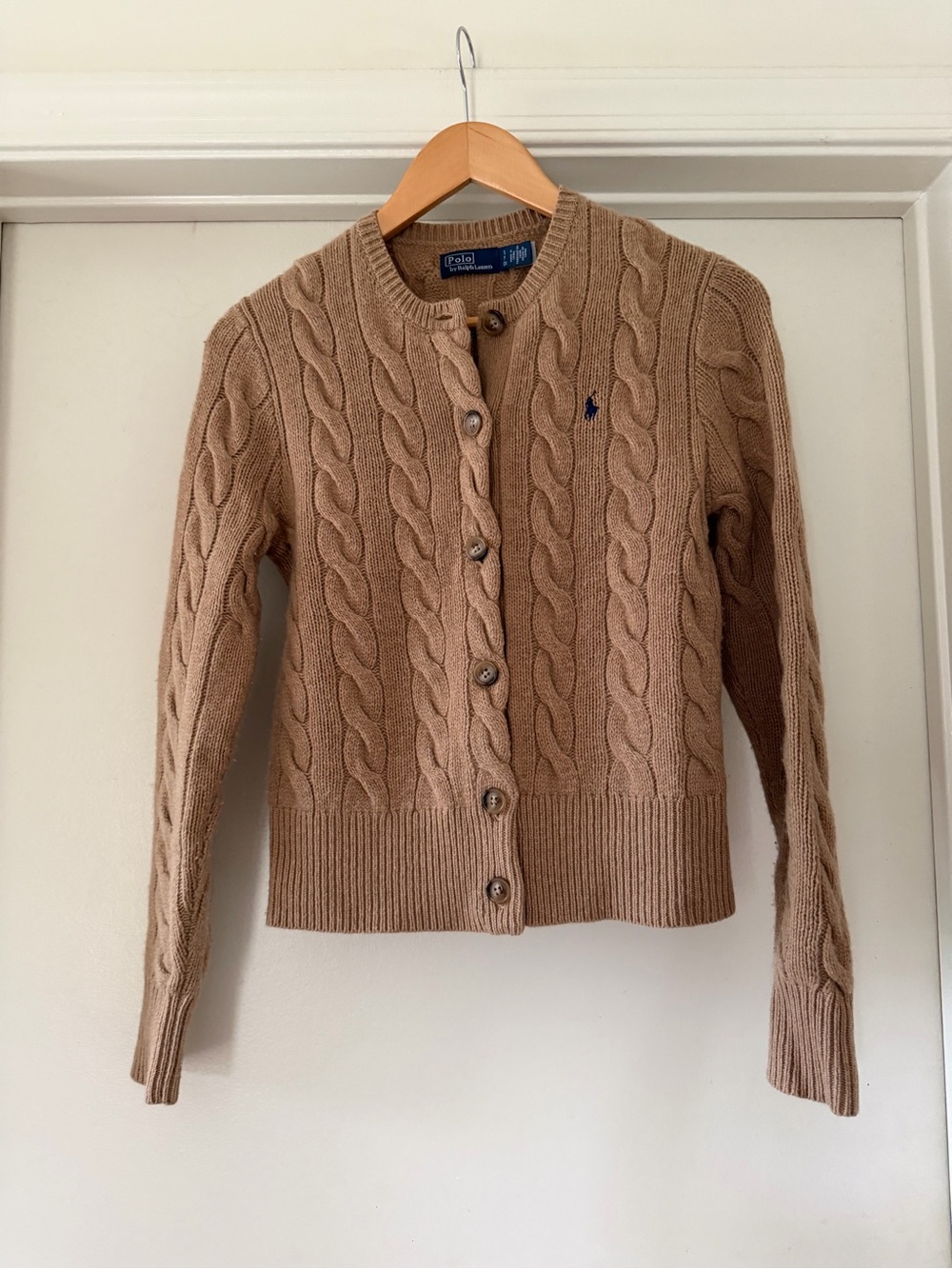 Ralph Lauren Camel Cable Knit Button-Up Cardigan